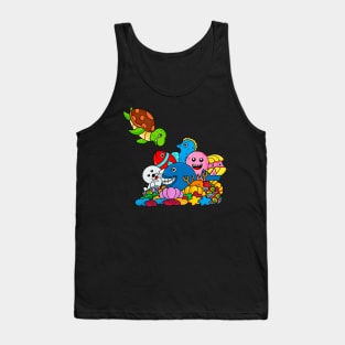 doodle type design depicts the underwater world of various marine animals Tank Top